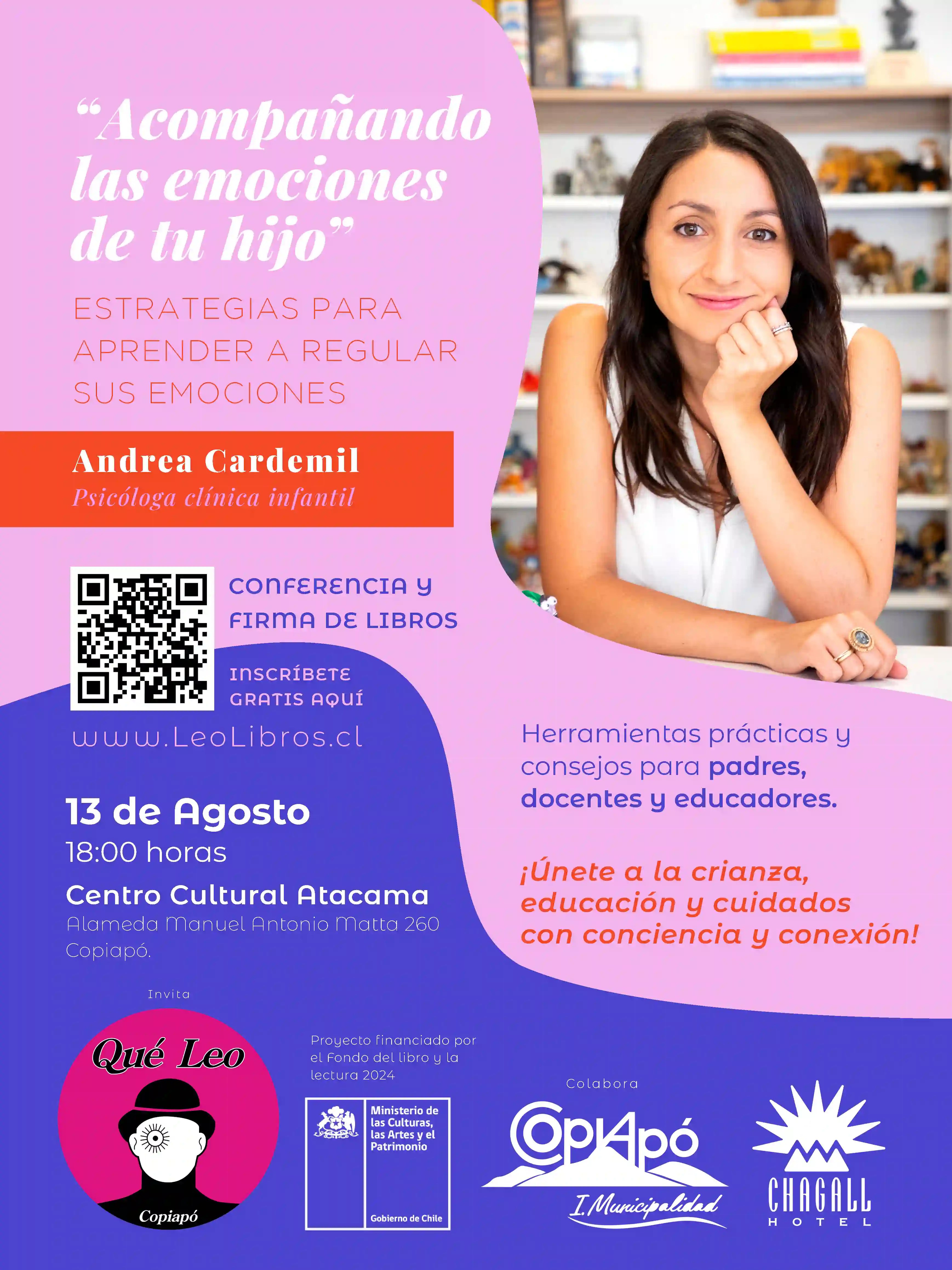 Por primera vez en Copiapó, una conferencia de Andrea Cardemil sobre Regulación Emocional en niñas y niños Leolibros.cl / Qué Leo Copiapó