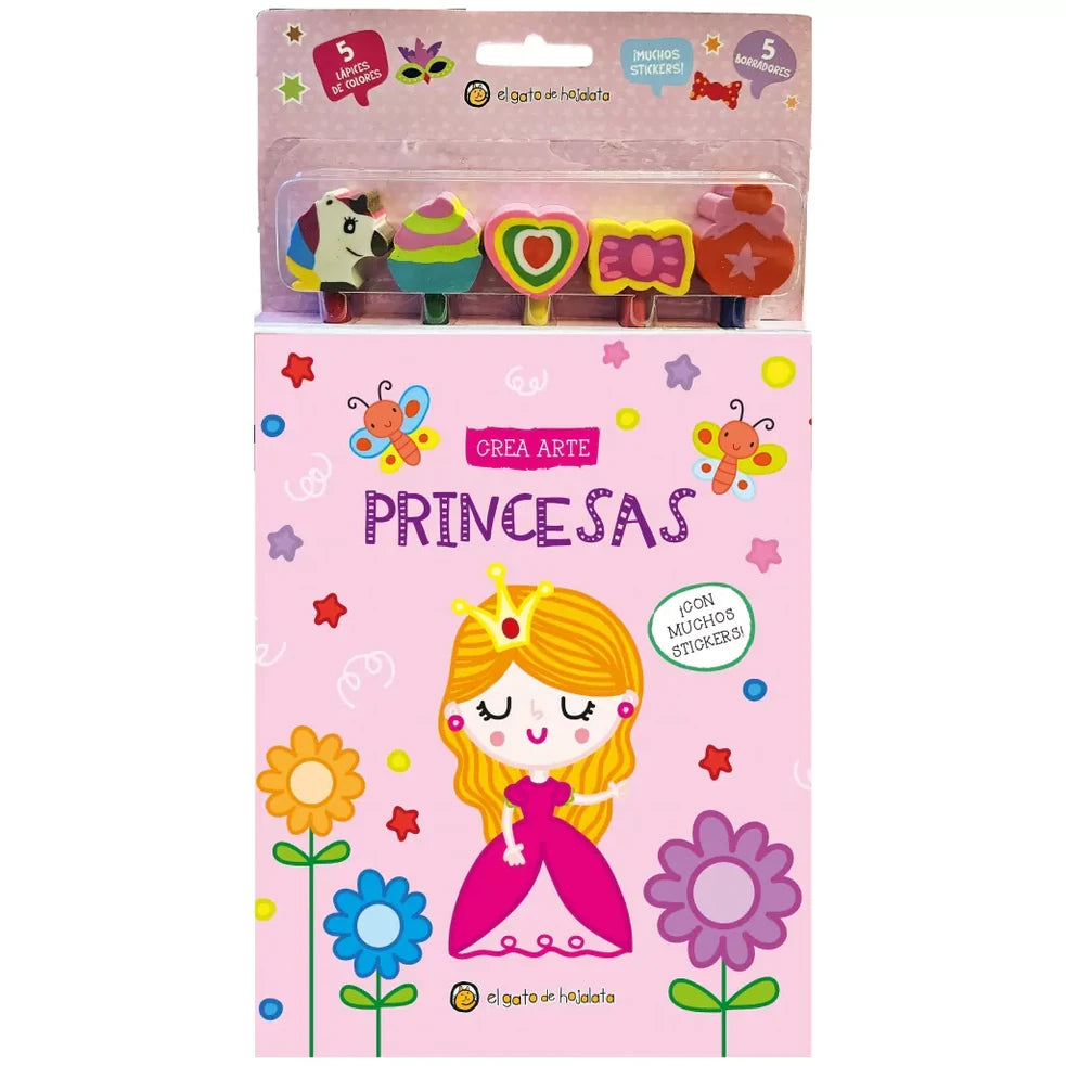 Portada de Crea Arte: princesas. Lápices, borradores y stickers