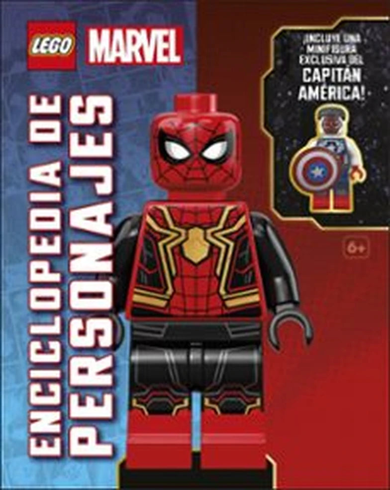 Portada de libro LEGO Marvel Enciclopedia de personajes: Incluye una minifigura exclusiva del Capitán América, de DK