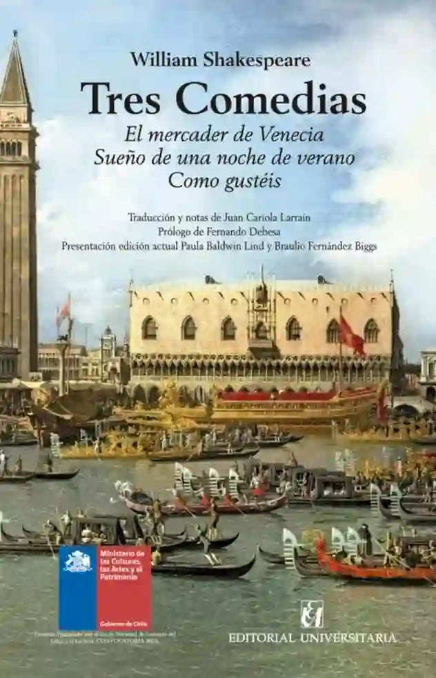 Portada de Tres Comedias. El mercader de Venecia. Sueño de una noche de verano. Como gustéis