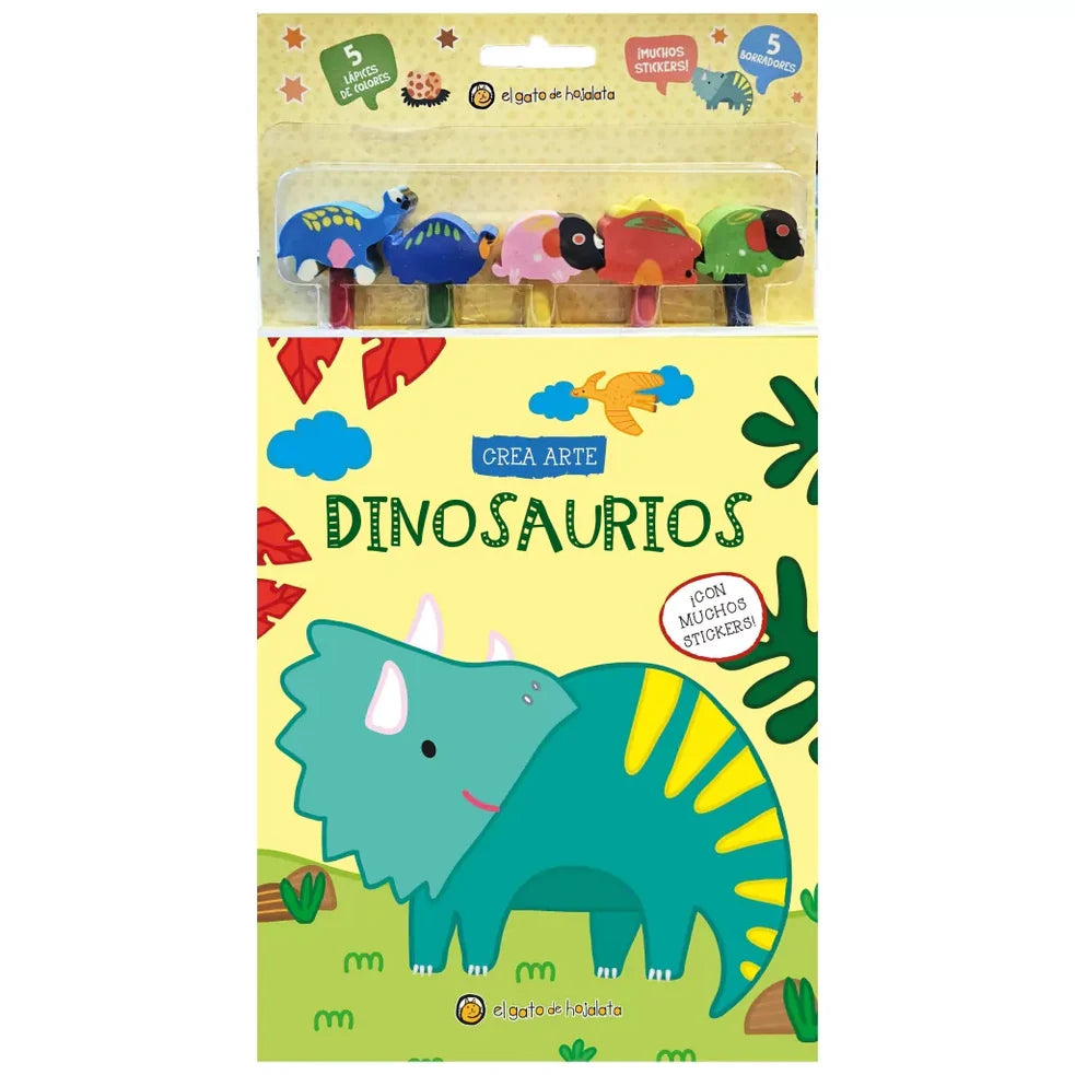 Portada de Crea Arte: dinosaurios. Lápices, borradores y stickers