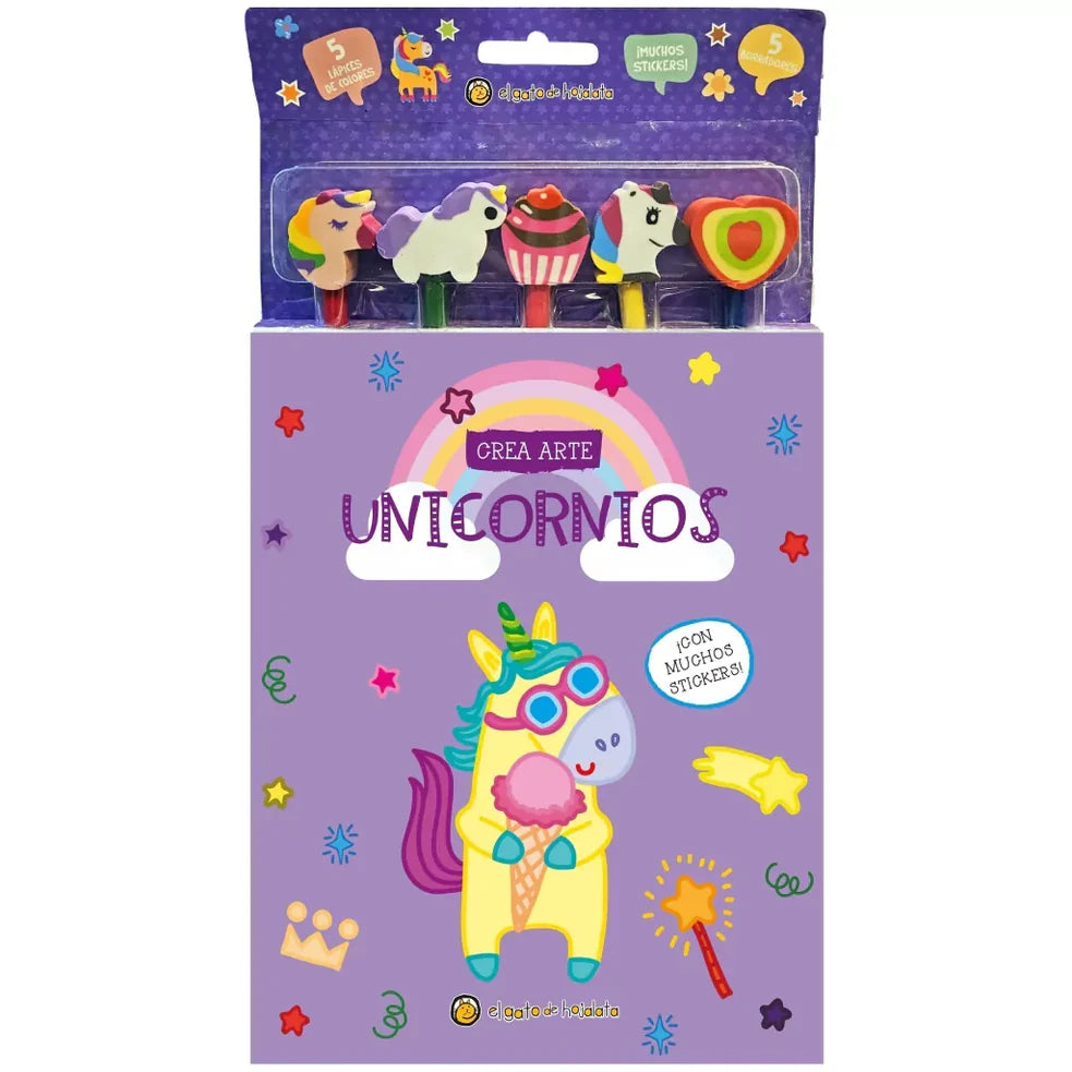 Portada de Crea Arte: unicornios. Lápices, borradores y stickers
